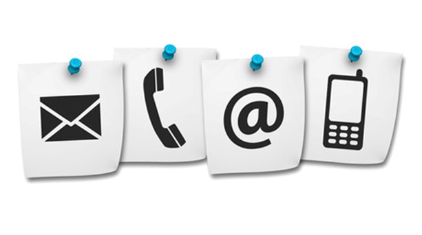 Contact us graphic image with different contact method icons such as email, phone, text, etc.