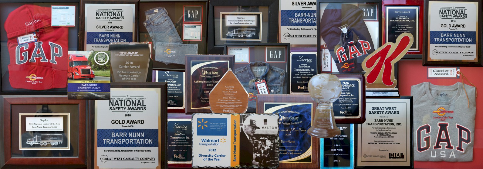 A Display of Barr-Nunn Transportation Service Awards