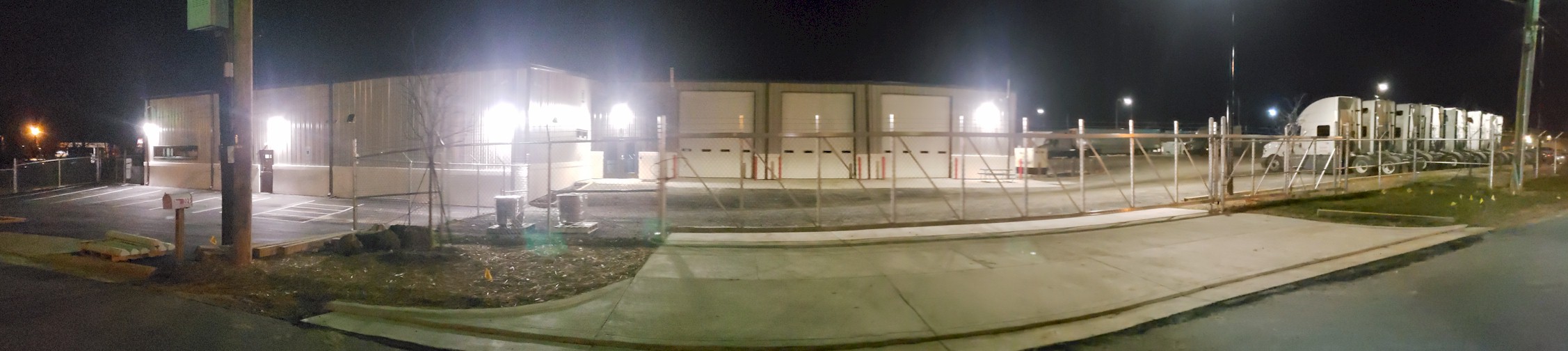 Barr-Nunn Charlotte, NC truck terminal building showing exterior view at night