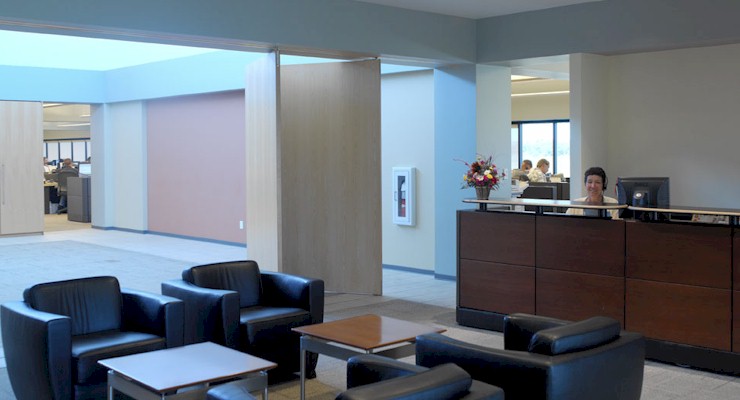 Barr-Nunn Transportation Corporate Headquarters main entrance lobby showing reception desk and waiting area