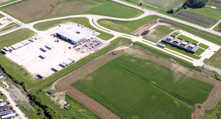 Barr-Nunn  Des Moines, IA area truck terminal aerial view showing truck lot and company land